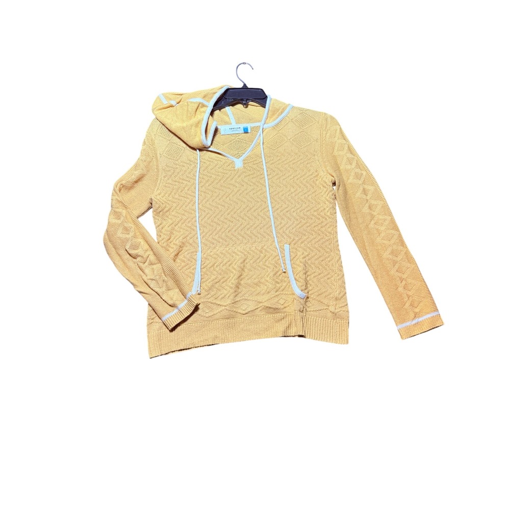 Sparrow Knit Hoodie Women Yellow Excellent Condition Textured Cotton Blend